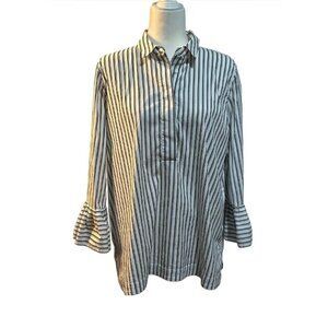 Chico’s Women’s Size 3 (XL/16) Striped Bell Sleeve Blouse Top Black White Cotton